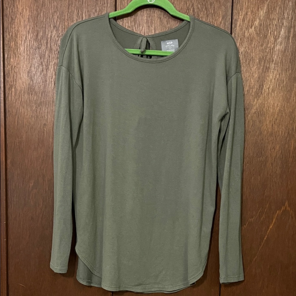 Aerie Olive Long Sleeve Sweater Medium OpEn Back with Bow Detail